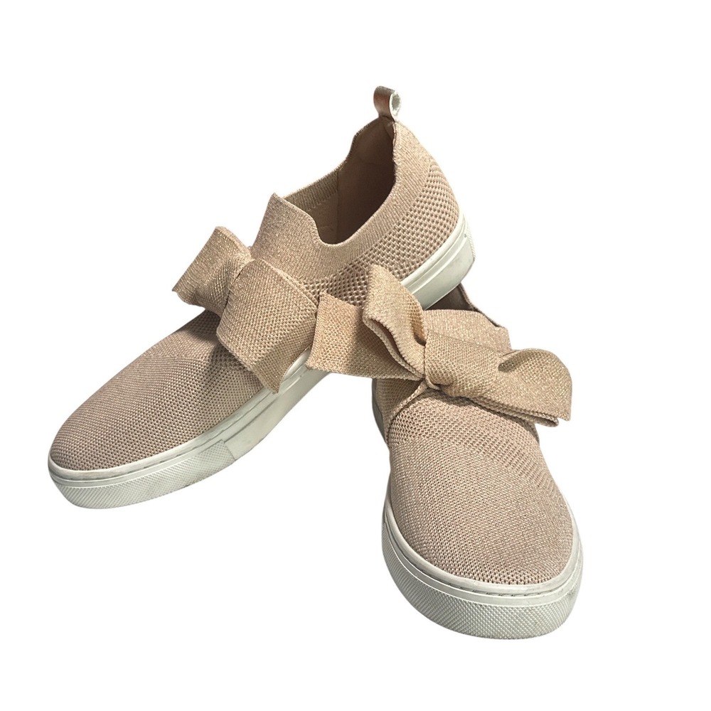 Bandolino Womens 10M Rose Gold Metallic Bow Knit Slip On Sneakers
